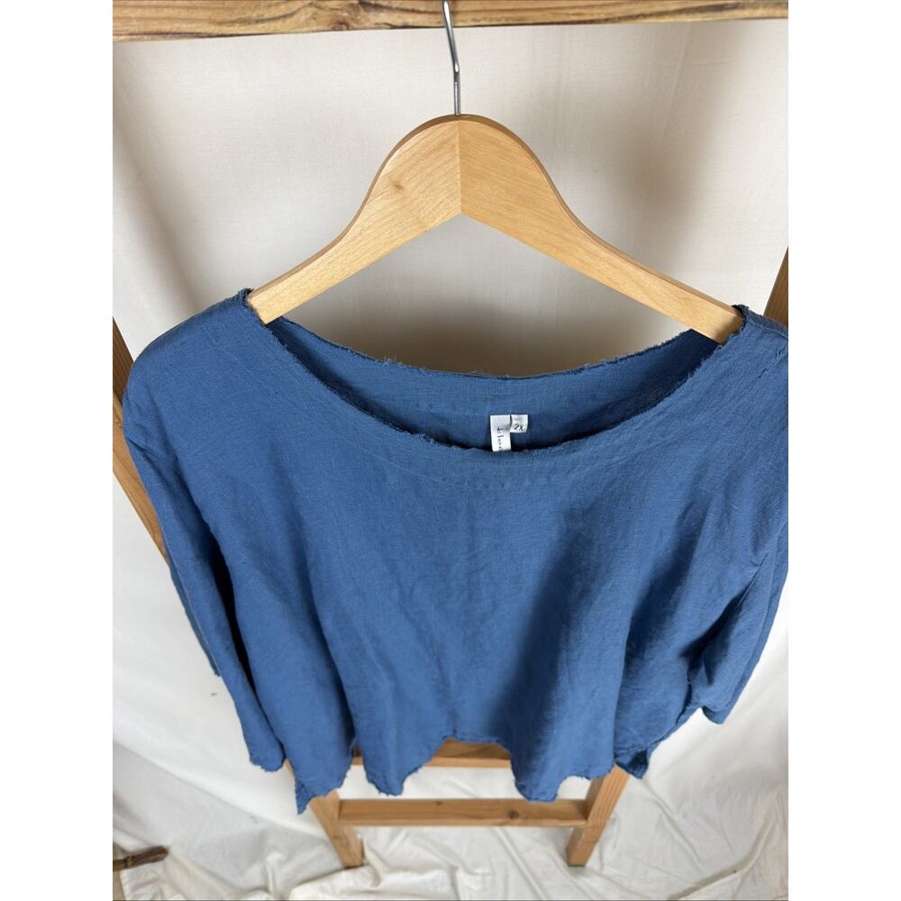 NWT Kleen Navy Fray Top 3.5 Side Slit 100% Linen #0833 XS - Picture 4 of 7